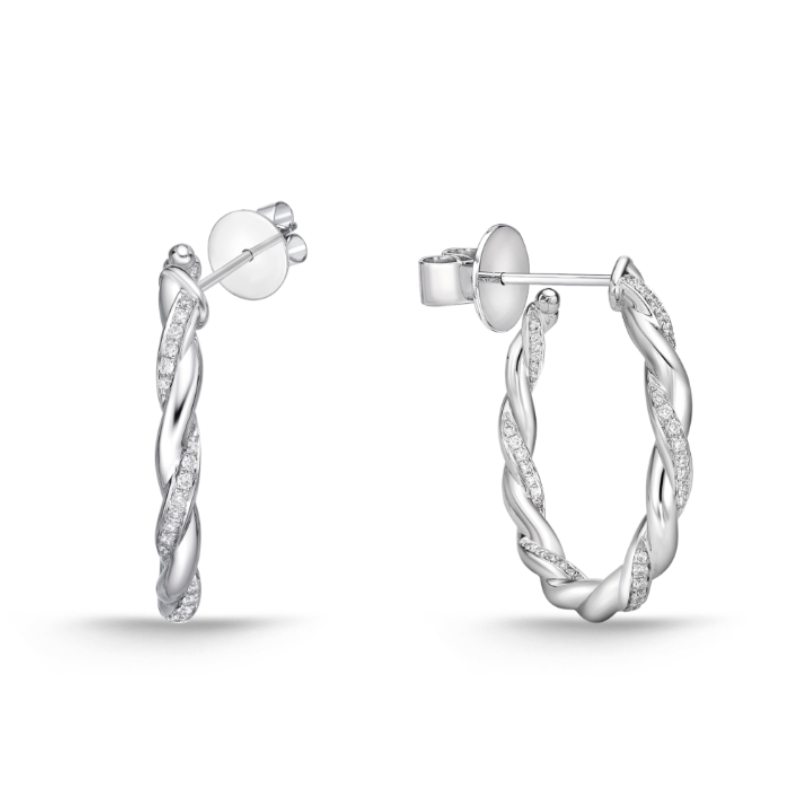 18KW Vine Twisted Pavé Hoops Small .22ctw