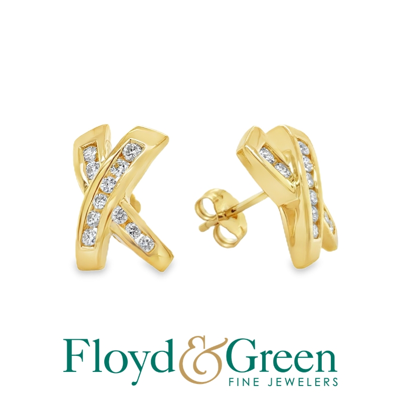 14KY Diamond X Earrings, 22 Round, 0.33ct, H SI1-SI2