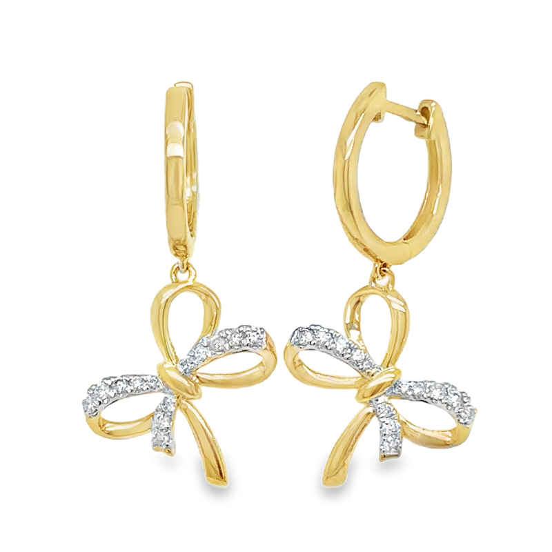 14KY Diamond .14ctw Bow Dangle Earrings