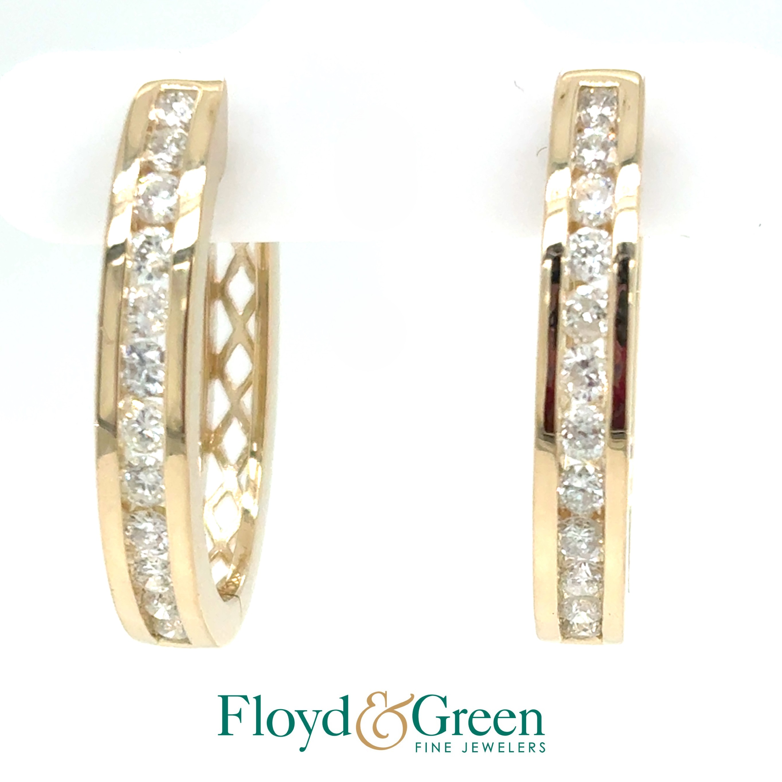 14KY Diamond Oval Hoop Earrings, 24 Round, 1ct I SI1