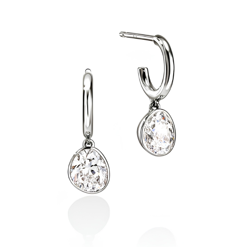 Sterling Silver Lovestruck Bezel Drop Hoop Earrings Lab Grown Diamonds 1.50ctw