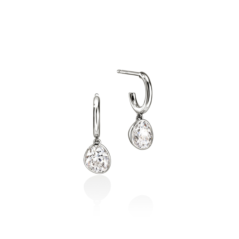 Sterling Silver Lovestruck Bezel Drop Hoop Earrings Lab Grown Diamonds 1.50ctw