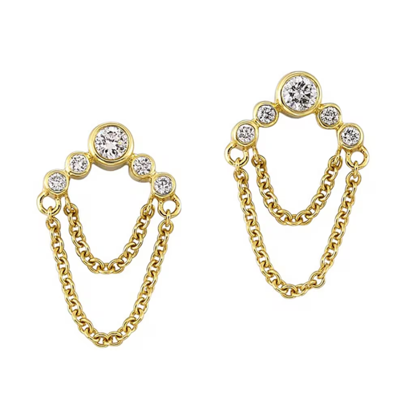 14Kt Gold Diamond Bezel Chain Earring