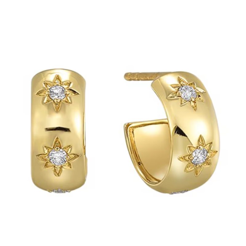 14Kt Gold Diamond North Star J Hoop Earring