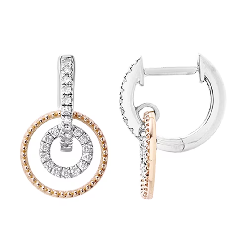 10Kt Gold Diamond Mixed Metal Circle Bead Hoop Earring