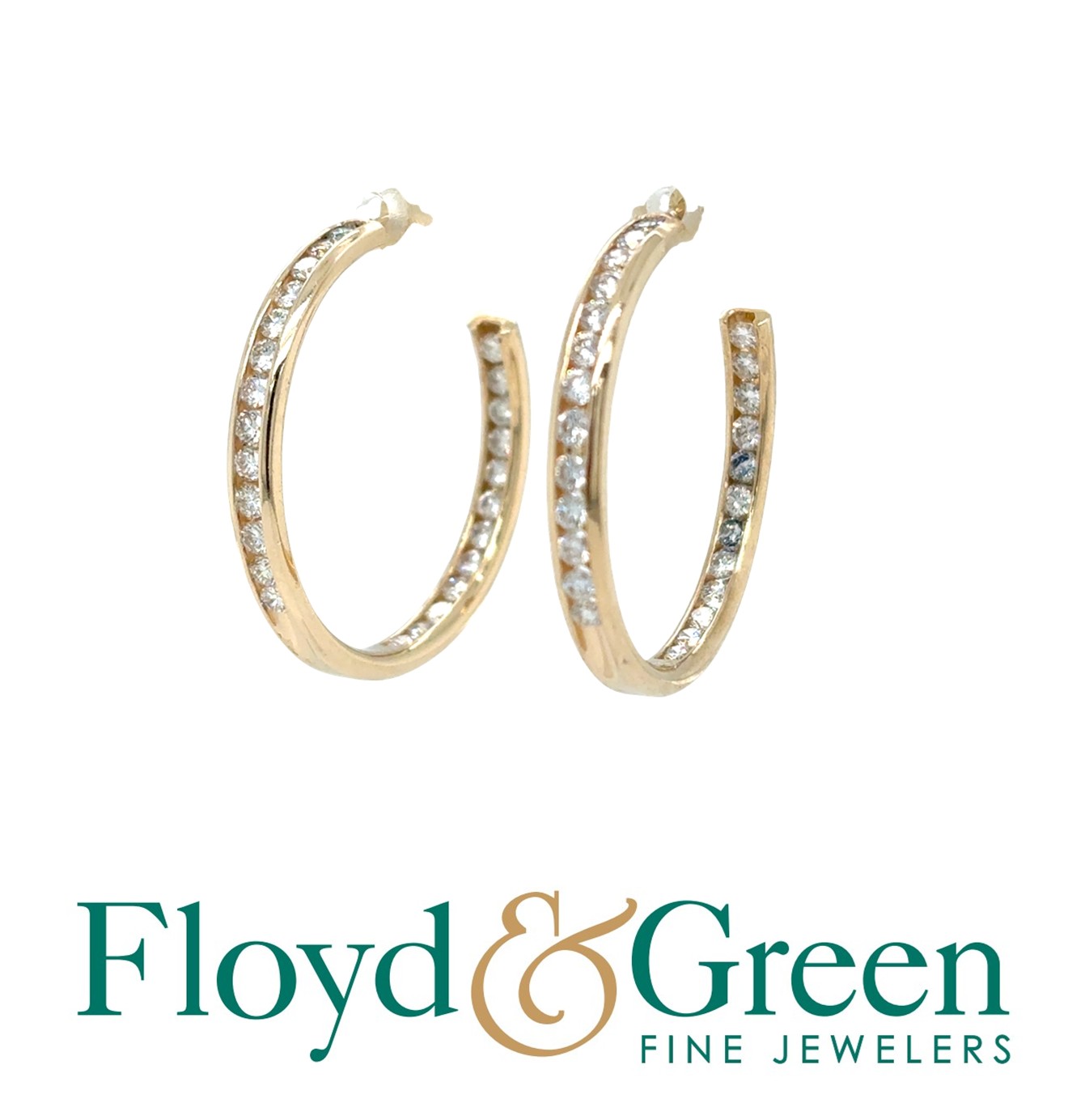 14KY Diamond Hoop Earrings, 50 Round, 1ct, H VS2, 4.76g