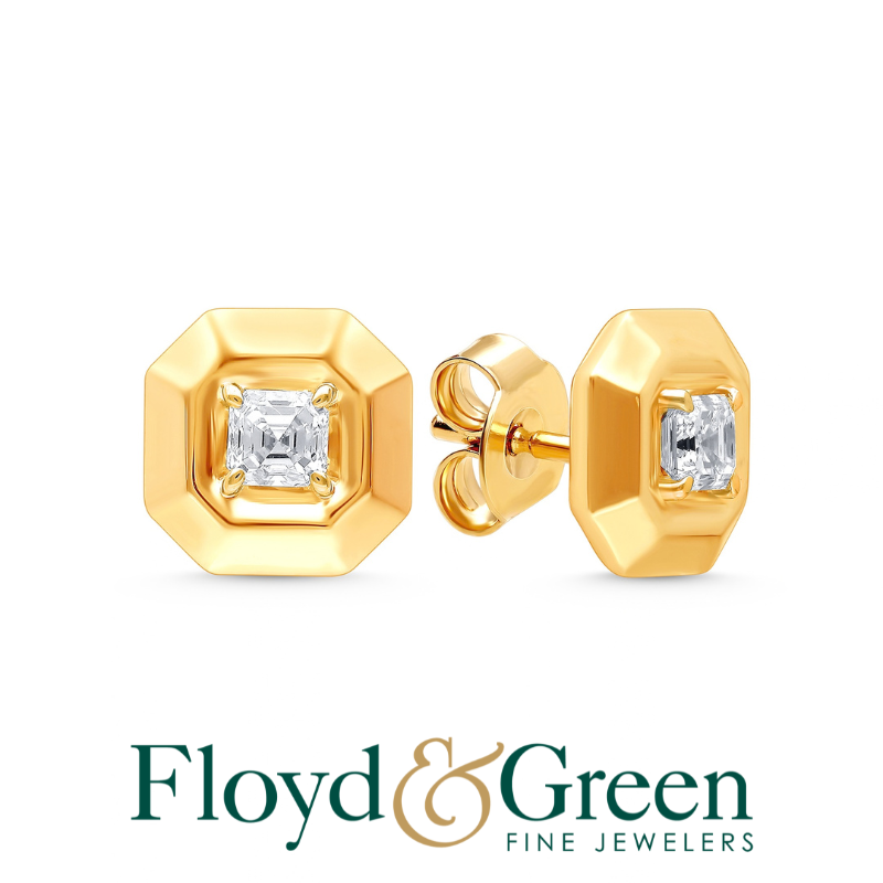 Martin Flyer Princess Diamond Bezel Set Stud Earrings