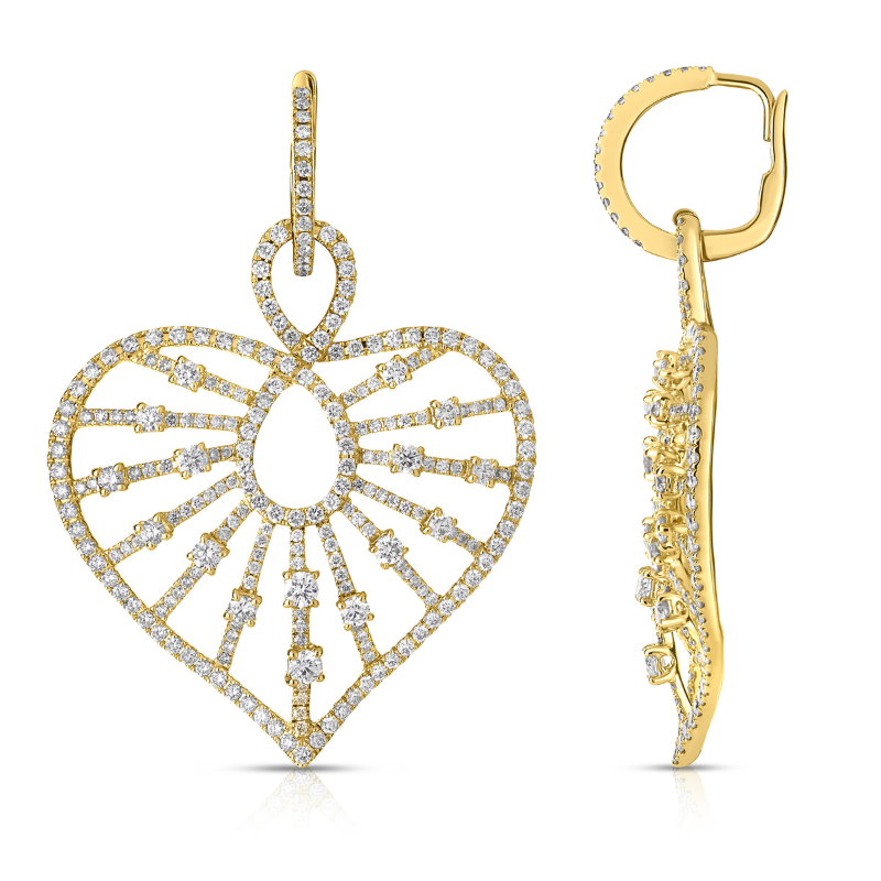 14Kt Diamond Heart Shaped Drop Earrings