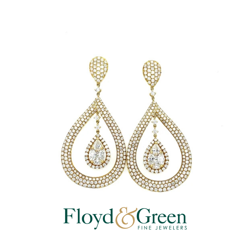 18K Yellow Gold Diamond Chandelier Drop Earrings