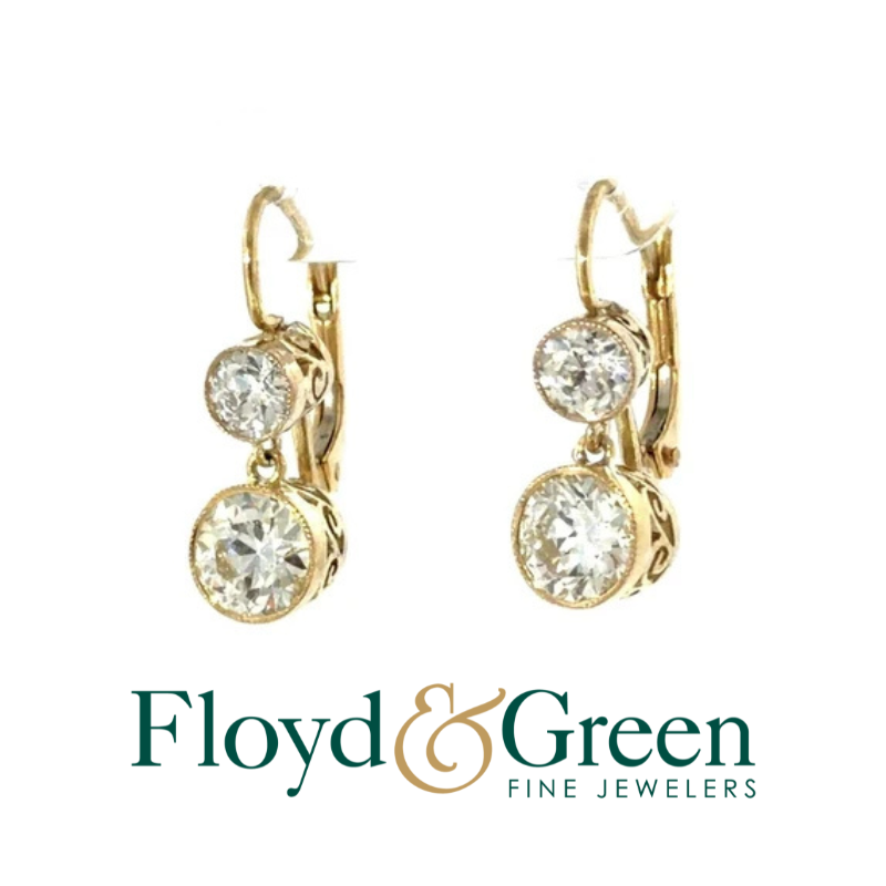 18K Yellow Gold Old European-Cut Diamond Earrings