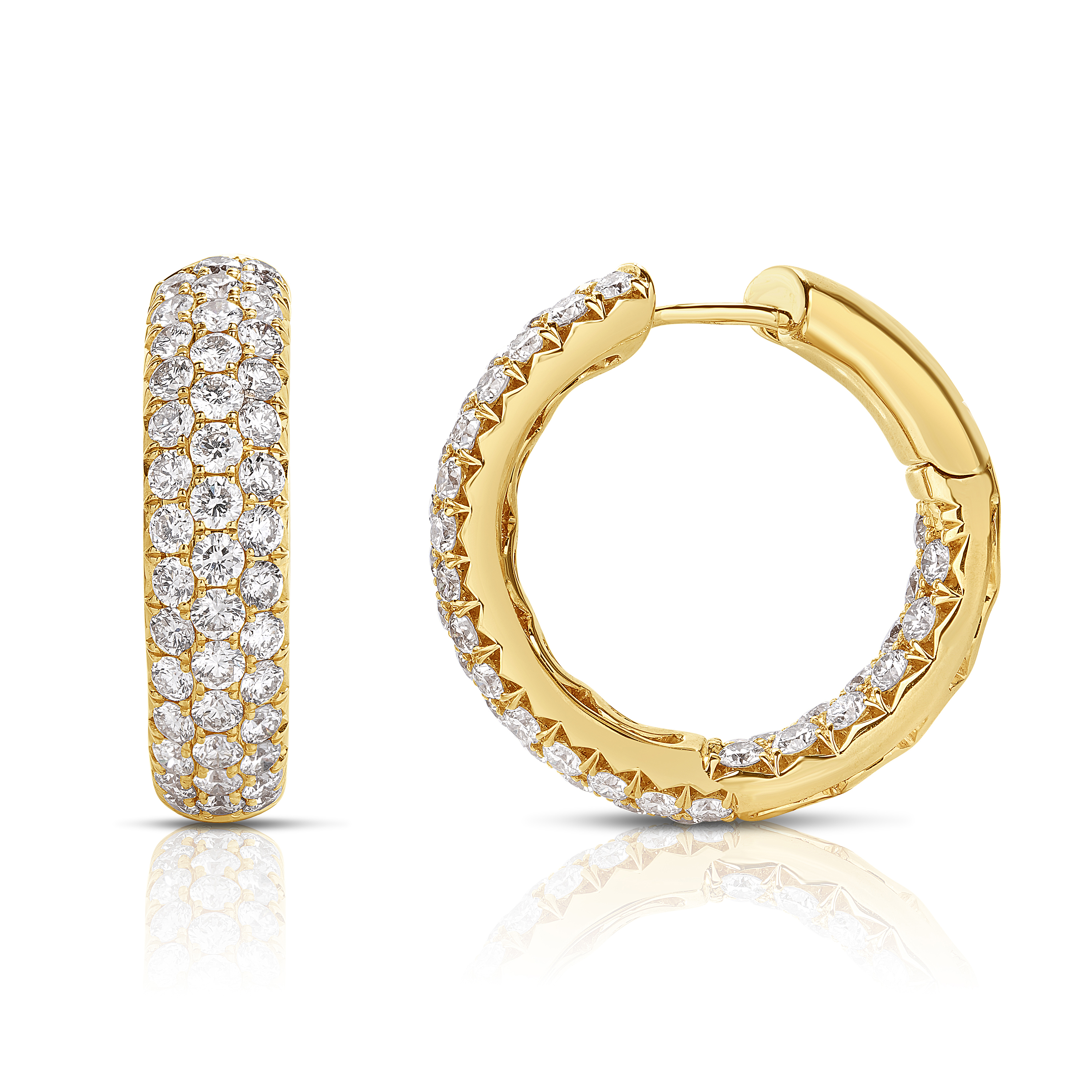 14K Yellow Gold Diamond Inside-Out Hoop Earrings