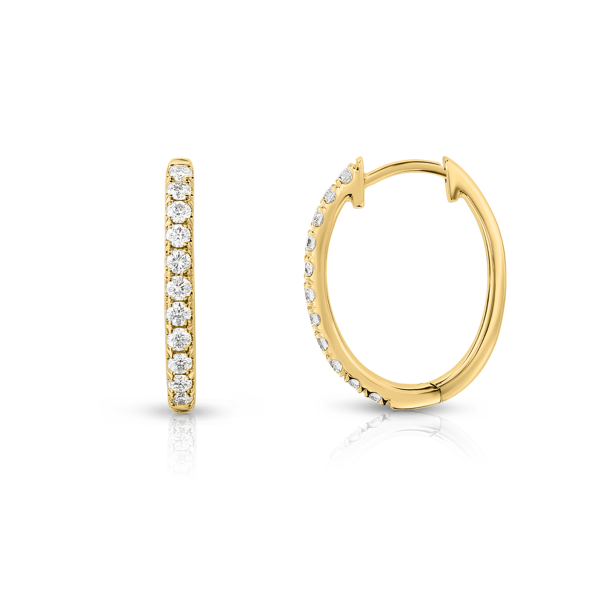 14K Yellow Gold Oval Diamond Hoop Earrings
