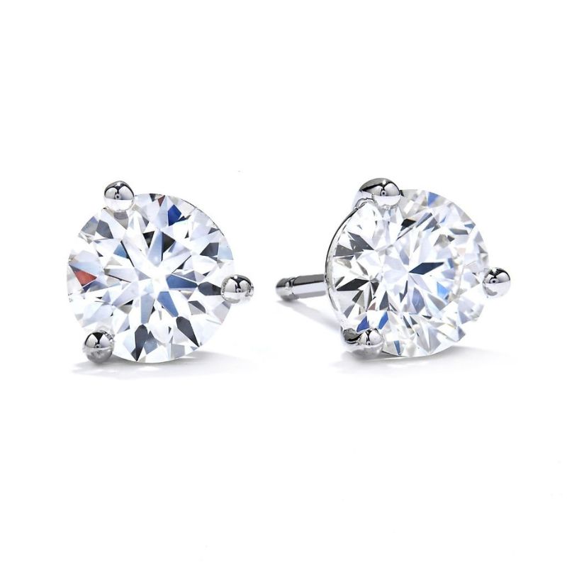 HOF - 18KW 3-Prong Round Diamond Studs 1.40ctw K VS