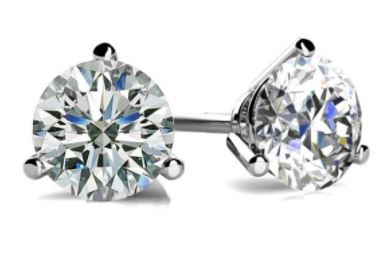 HOF 18KW 3-Prong Round Diamond Studs 1.44ctw F VS2