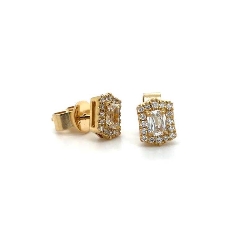 18KY Cushion Dia .36ctw E/VS w/ Halo .14ctw I/SI1 Stud Earrings