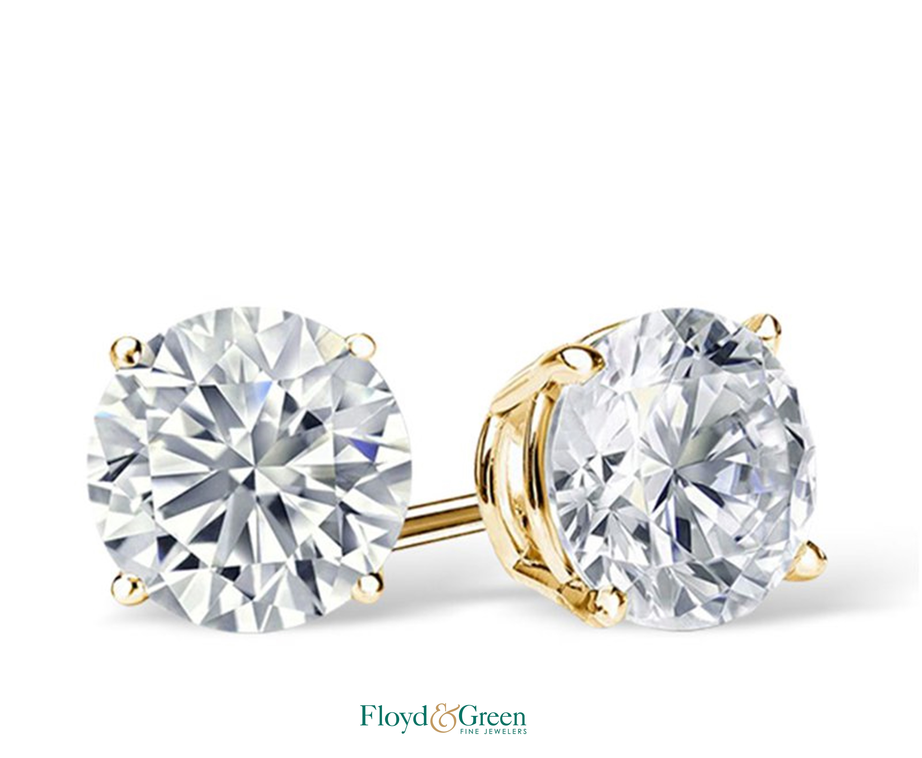 14KY 4 Prong Diamond Studs, 2 Round, 0.63ct, I VS2