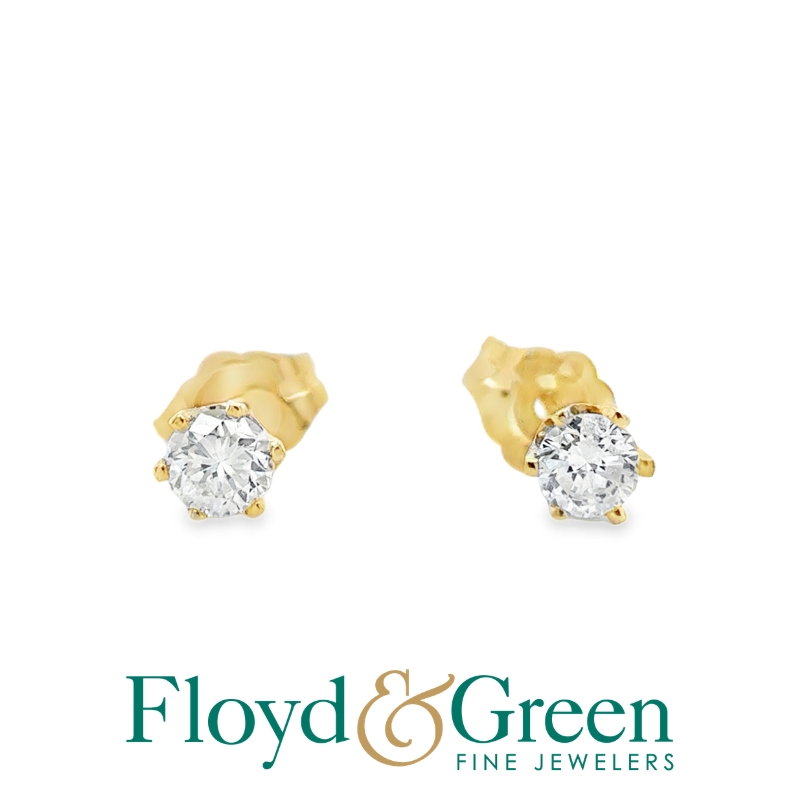 14KY Diamond Stud Earrings, 6 Prong, Round, 0.310ct, J SI1-SI2
