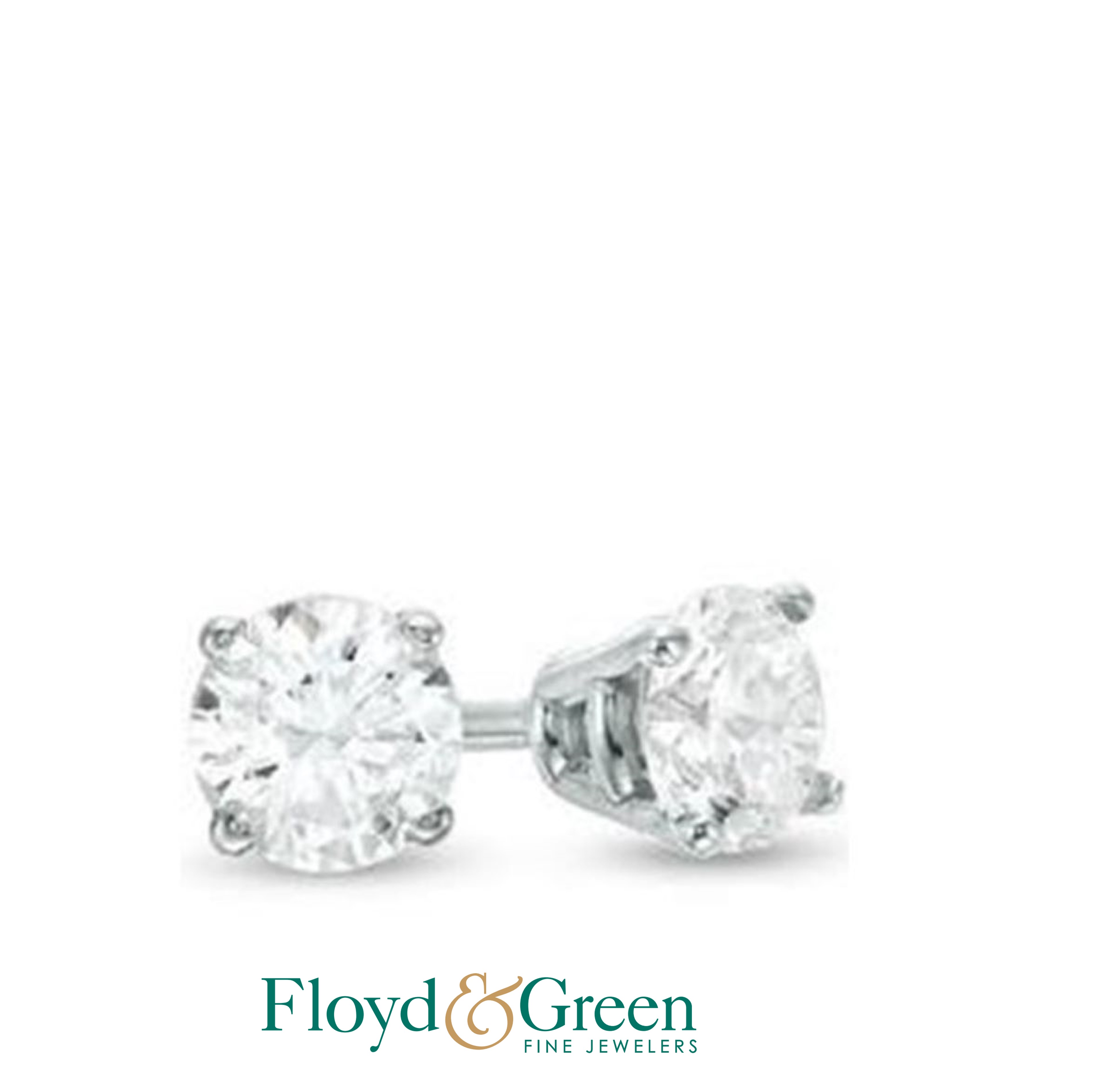 14KW 4 Prong Diamond Stud Earrings, 2 Round, 1ct, J SI2
