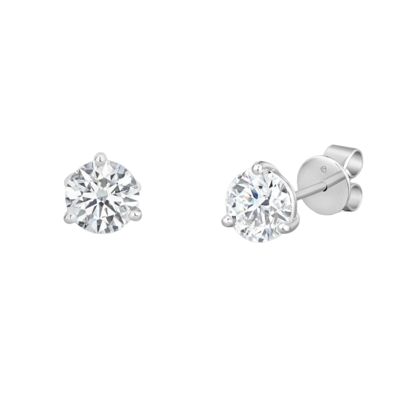HOF - 18KW 3-Prong Round Diamond Studs 1.29ctw I-J VS-SI