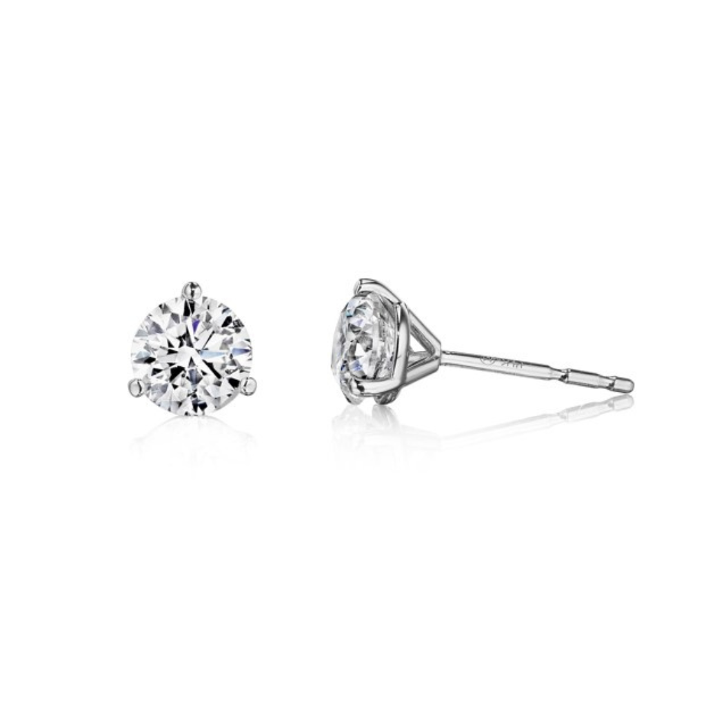 14KW 3-Prong Round LAB Diamond Studs 4.00ctw D VVS2