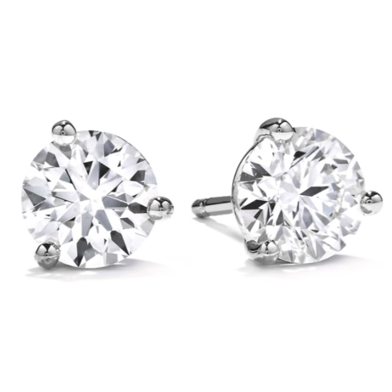 HOF 18KW 3-Prong Round Diamond Studs .75ctw I-J VS-SI