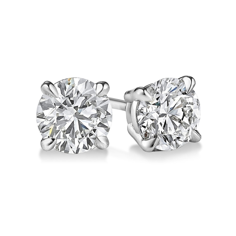 14KW 4-Prong Round LAB Diamond Studs 1.00ctw F VS1-VS2