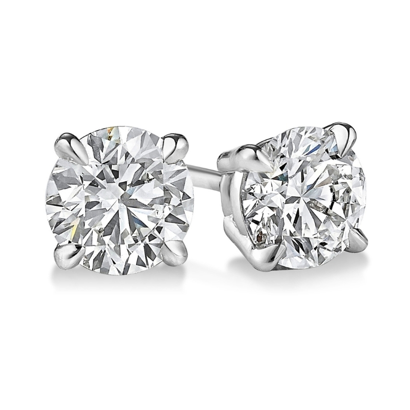 14KW 4-Prong Round LAB Diamond Studs 3.00ctw F VS1-VS2