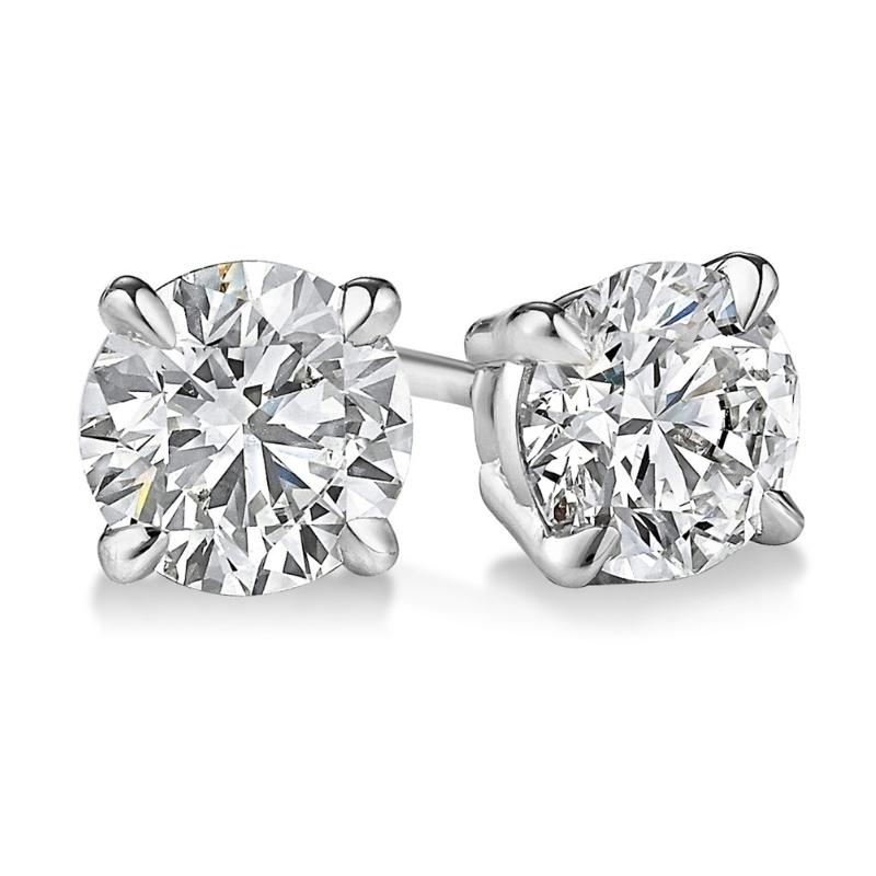 14KW 4-Prong Round LAB Diamond Studs 4.00ctw F VS1-VS2