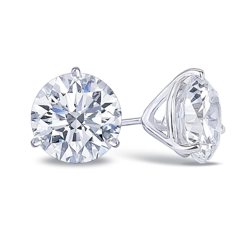 14KW 3-Prong Round LAB Diamond Studs 4.00ctw F VS1-VS2