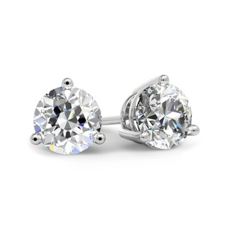 14KW 3-Prong Round LAB Diamond Studs 4.00ctw D VVS2