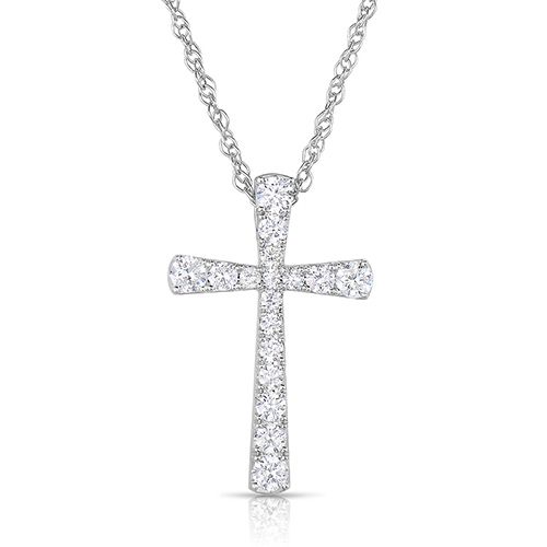 14K White Gold Diamond Cross Pendant