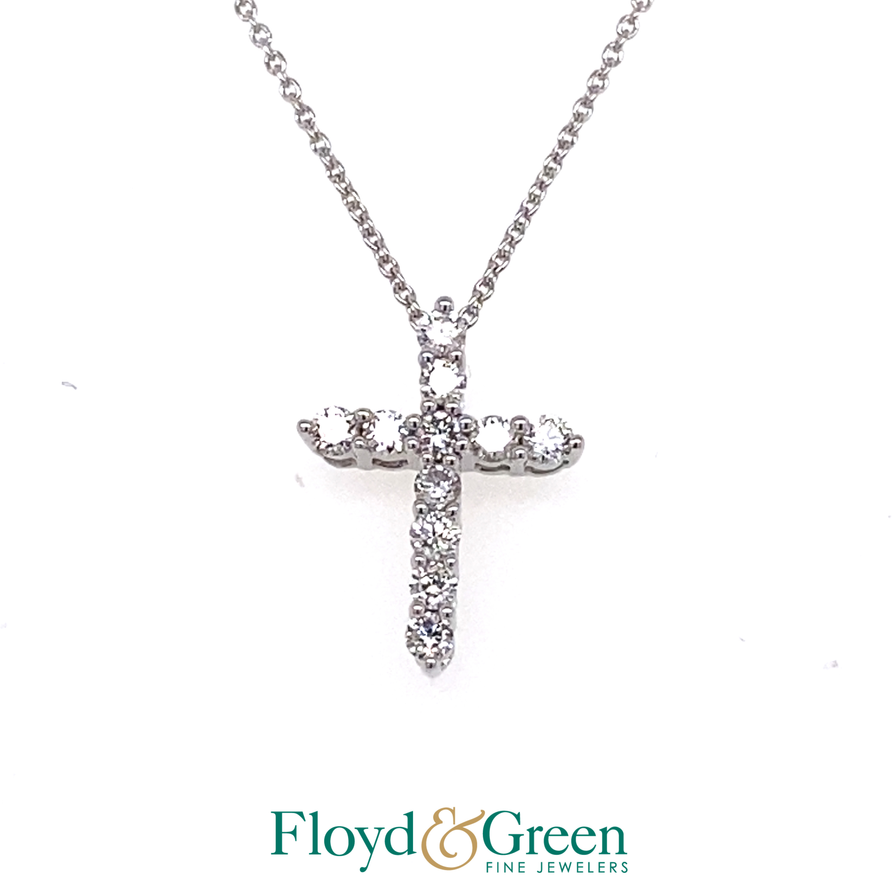 14k White Gold Diamond Cross Pendant