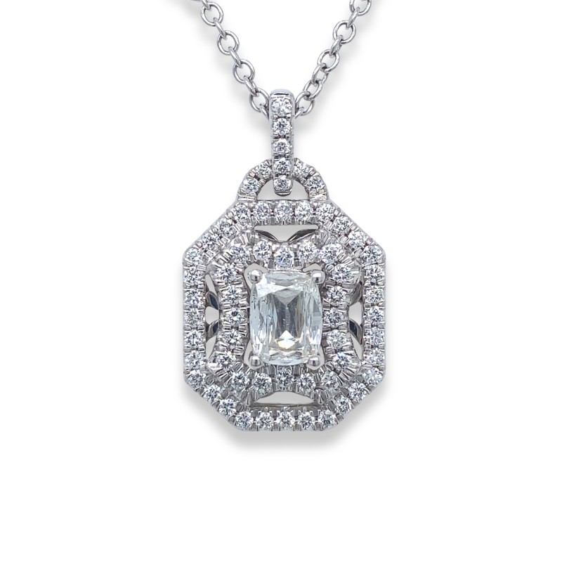 MARTIN FLYER Cushion Cut Diamond Pendant Necklace
