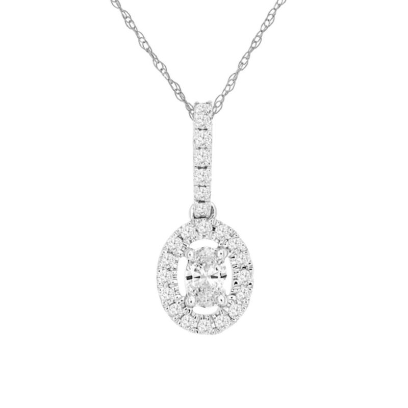 Diamond Halo Drop Pendant Necklace