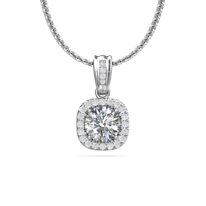 Diamond Square Halo Pendant Necklace