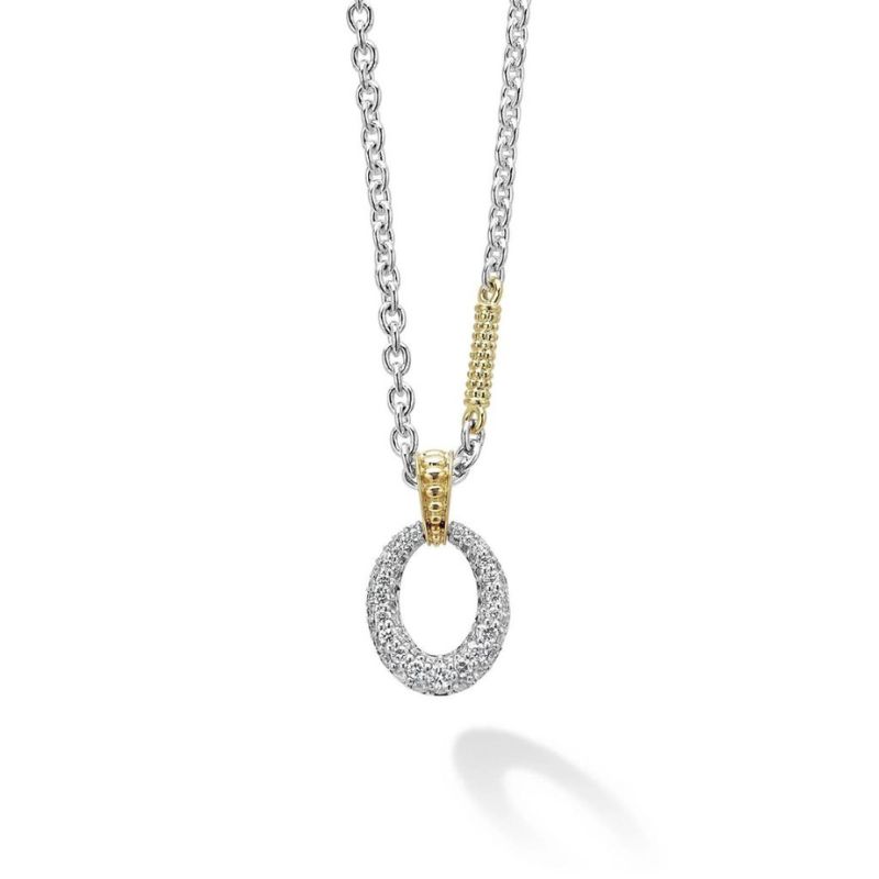 LAGOS Caviar Lux Two-Tone Oval Diamond Pendant Necklace