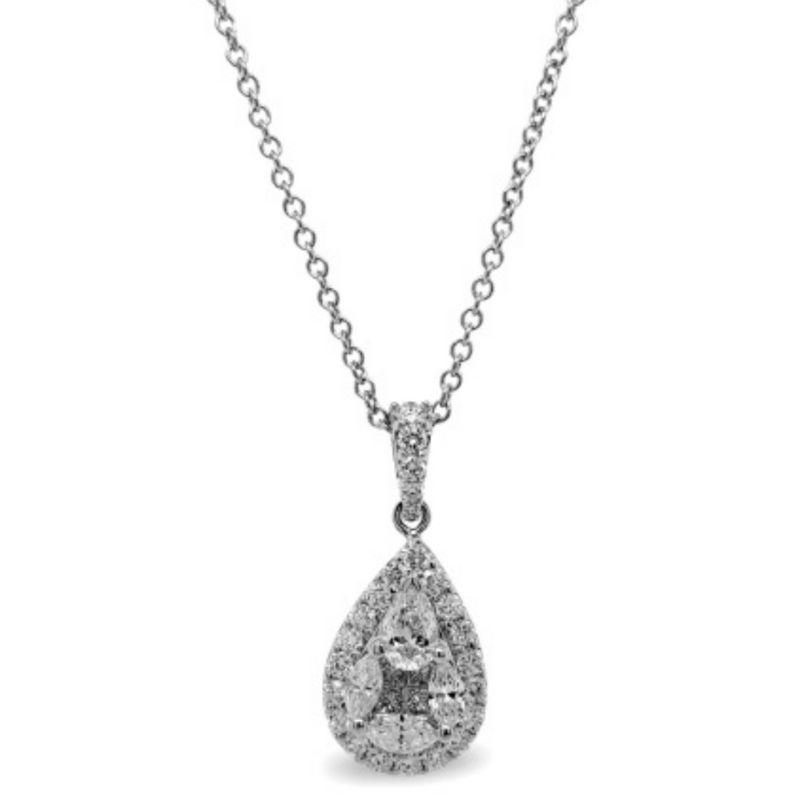 Pear Shape Diamond Illusion Halo Pendant Necklace