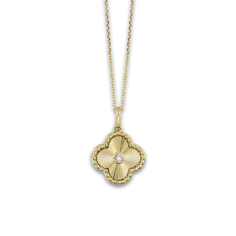 Diamond Clover Sunburst Pendant Necklace