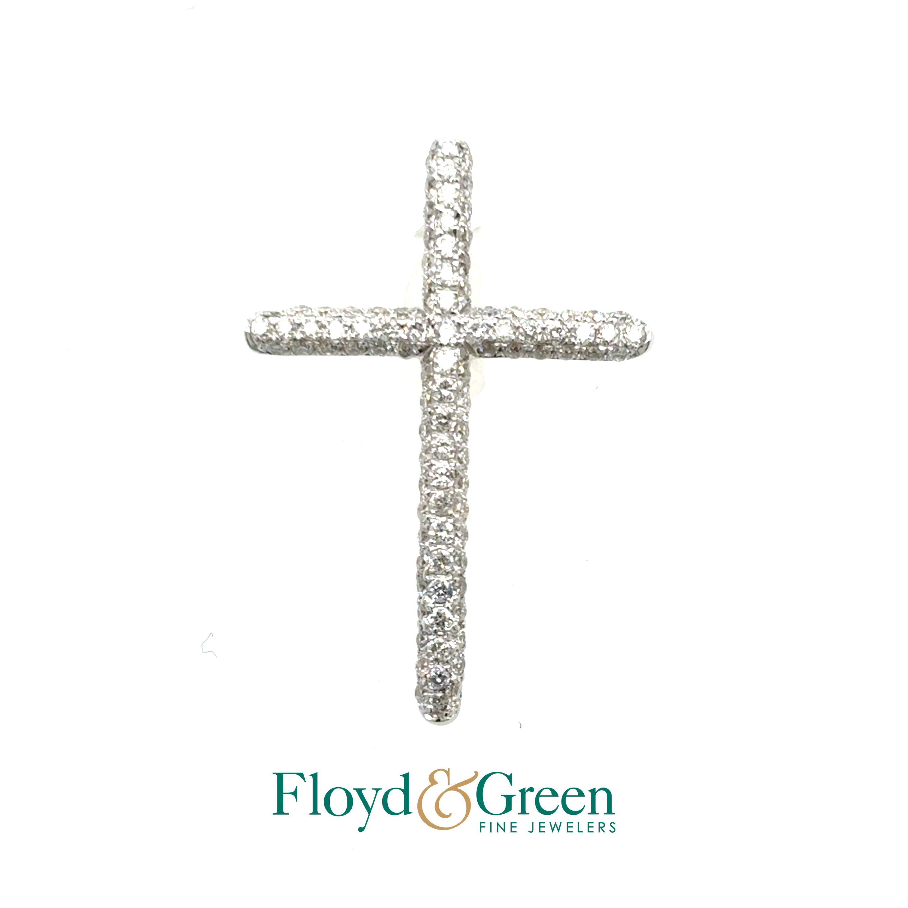 14KW Diamond Cross Pendant, 97 Round Diamonds, 0.49ct, G-H SI1-SI2, 2.77g