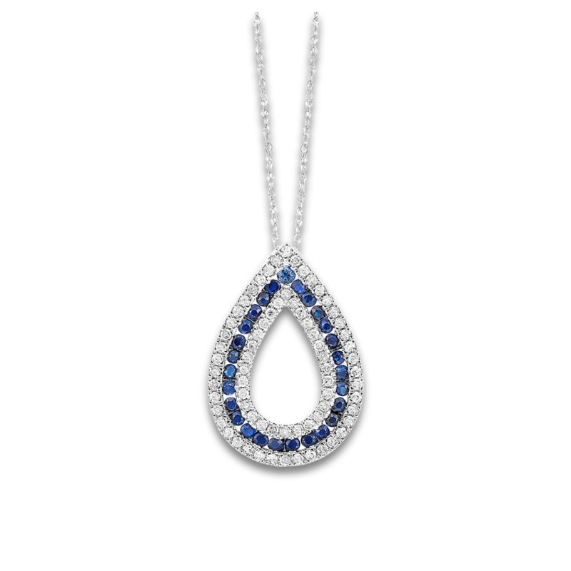 Pear Shape Diamond & Sapphire Pendant Necklace