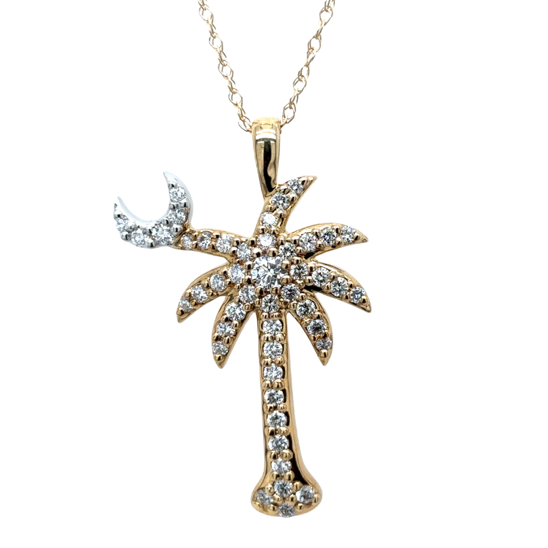 14KW/Y Diamond 0.75ctw Palmetto Tree & Crescent Moon Pendant