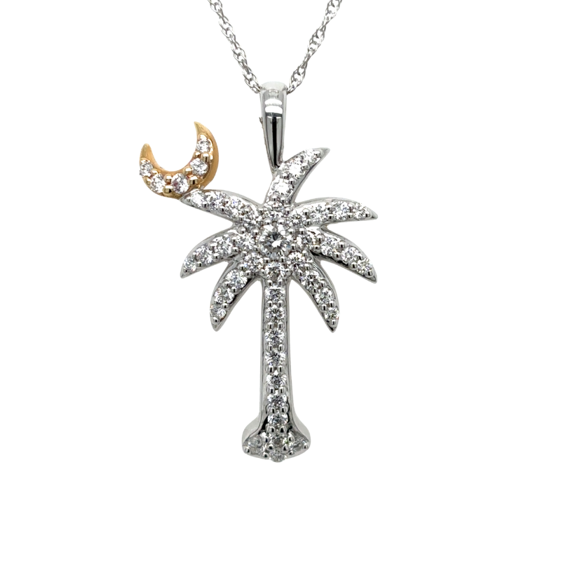14KW/Y Diamond 1.0ctw Palmetto Tree & Crescent Moon Pendant
