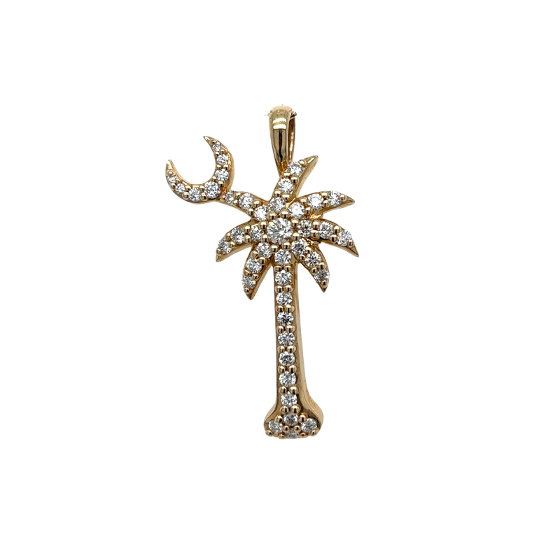 14KY Diamond 1.5ctw Palmetto Tree & Crescent Moon Pendant