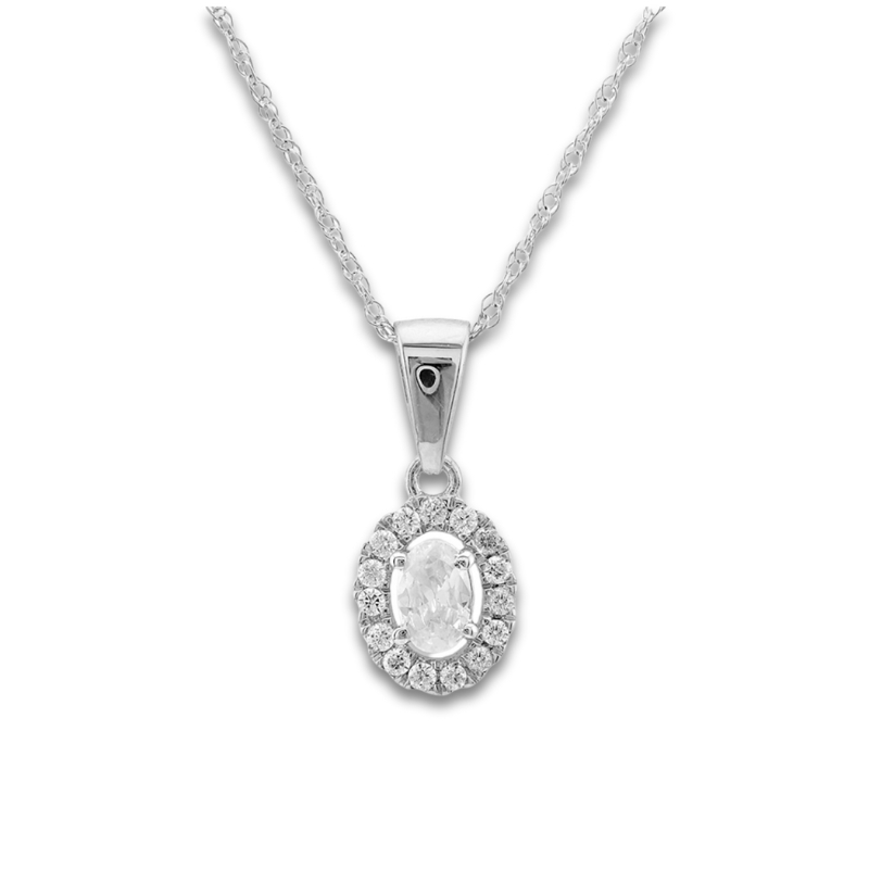 Oval Diamond Halo Pendant Necklace