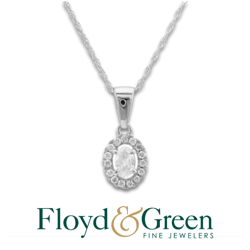 Oval Diamond Halo Pendant Necklace
