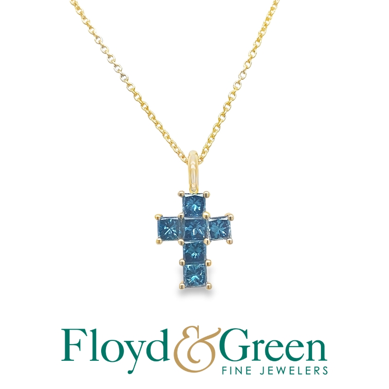 Blue Diamond Cross Pendant Necklace