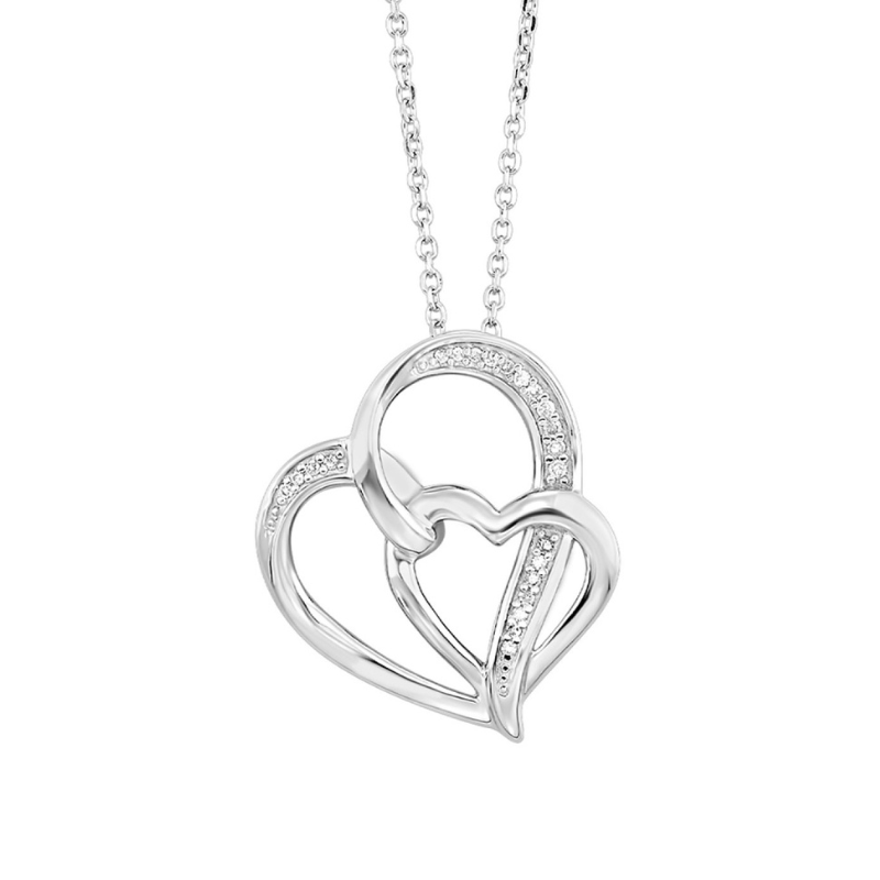 SS Dia .05ctw H-I I1-I3 Interlocking Hearts Pendant Necklace