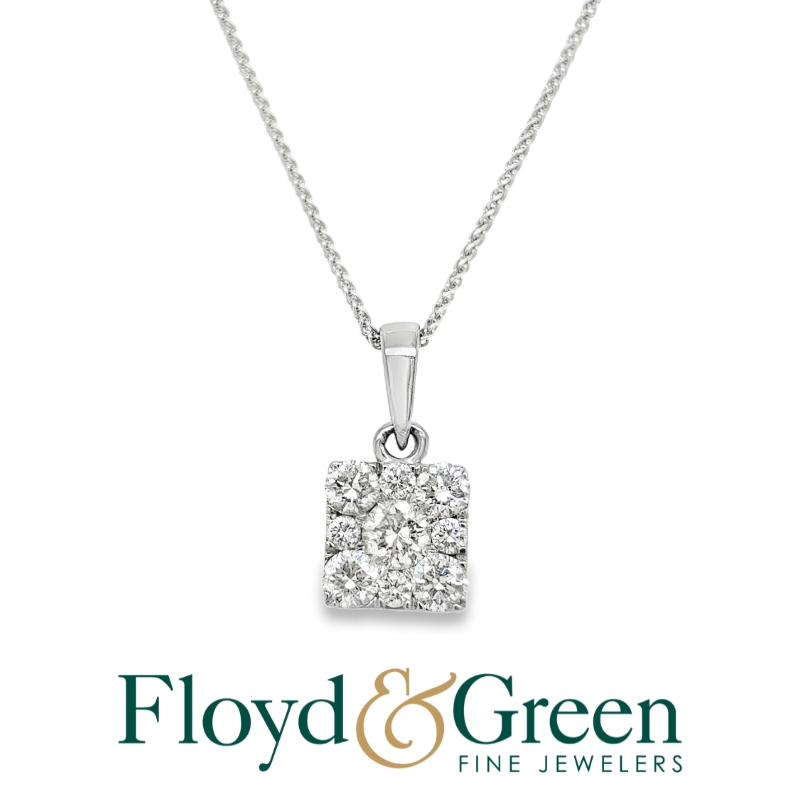 Diamond Cluster Square Pendant Necklace
