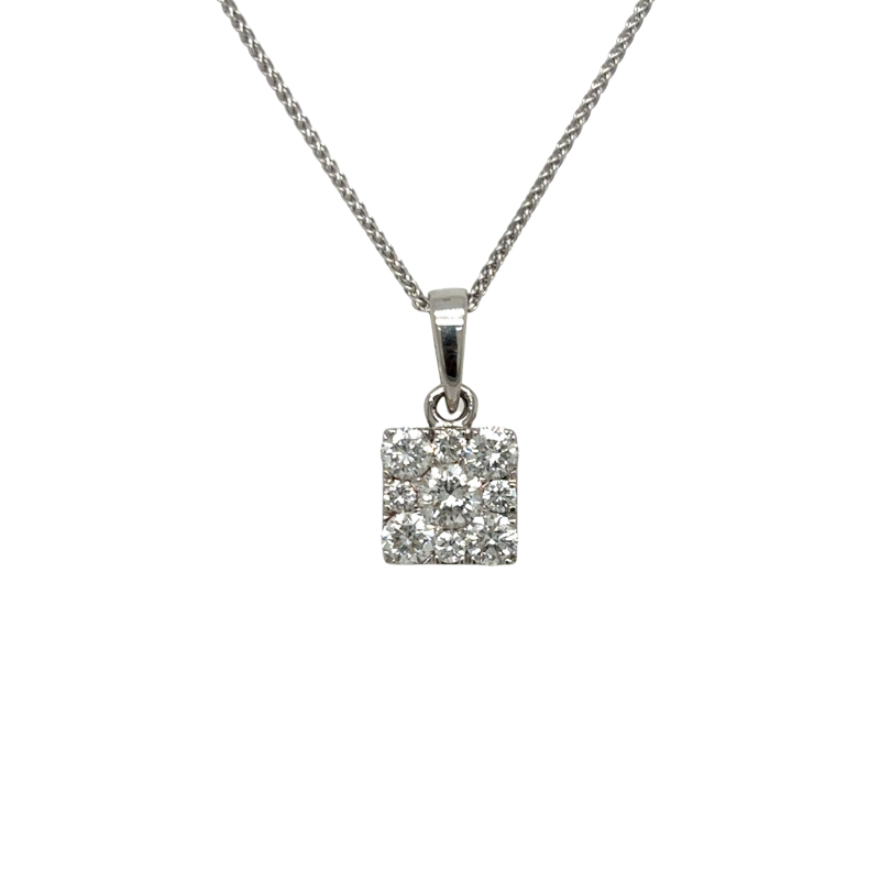 14K White Gold Diamond Cluster Square Pendant