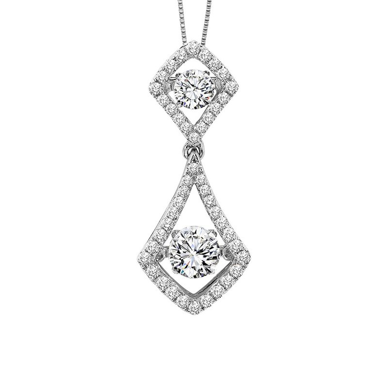 14K White Gold Rhythm of Love Diamond Drop Pendant